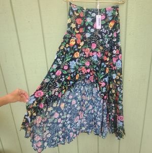 NWT Spell Sample Sayulita Hi-Low S Black Floral maxi skirt black floral ooak new